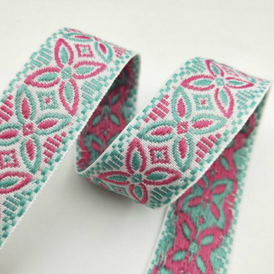 ZERZEEMOOY JAUNS 1 colla 25 mm 5 jardi/gabals 4 krāsu augstas kvalitātes ģeometrijas ziedi, austa žakarda lente QDZD19121603