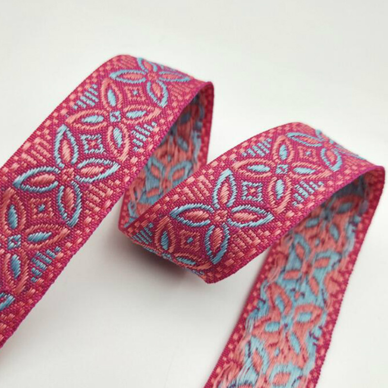 ZERZEEMOOY JAUNS 1 colla 25 mm 5 jardi/gabals 4 krāsu augstas kvalitātes ģeometrijas ziedi, austa žakarda lente QDZD19121603