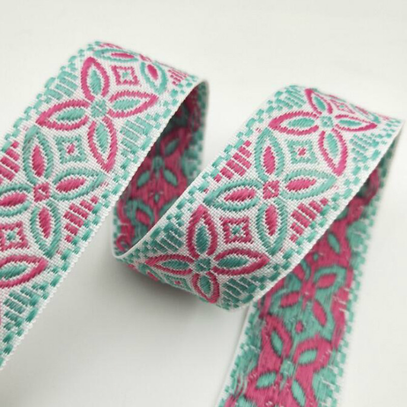 ZERZEEMOOY JAUNS 1 colla 25 mm 5 jardi/gabals 4 krāsu augstas kvalitātes ģeometrijas ziedi, austa žakarda lente QDZD19121603