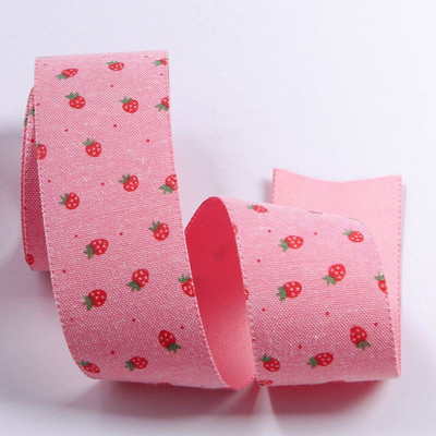Ιμάντες 5 Yards 25 Strawberry Print 38mm με απομίμηση βαμβακιού και λινή κορδέλα για DIY Αξεσουάρ ρούχων με φιόγκο Περιτύλιγμα δώρου