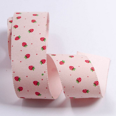 Ιμάντες 5 Yards 25 Strawberry Print 38mm με απομίμηση βαμβακιού και λινή κορδέλα για DIY Αξεσουάρ ρούχων με φιόγκο Περιτύλιγμα δώρου
