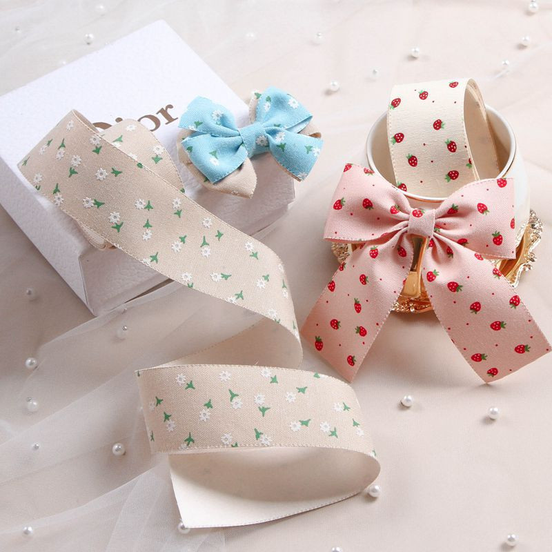 Ιμάντες 5 Yards 25 Strawberry Print 38mm με απομίμηση βαμβακιού και λινή κορδέλα για DIY Αξεσουάρ ρούχων με φιόγκο Περιτύλιγμα δώρου