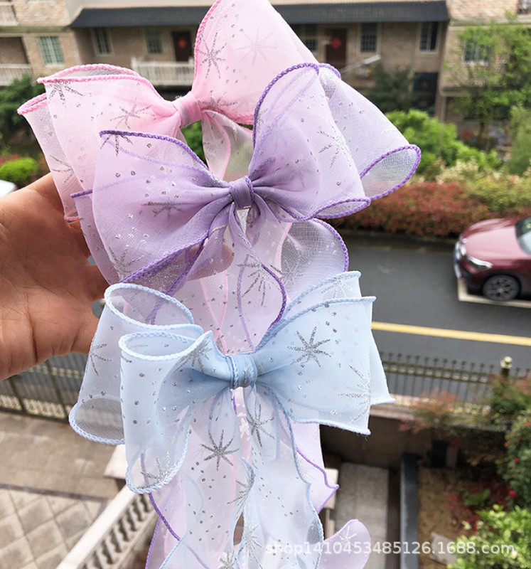 5 jardu sudraba pulvera sniegpārsliņas apdrukāta organzas traipu lente amatniecībai, matu aksesuāri, dāvanu kastītes iepakojuma materiāli