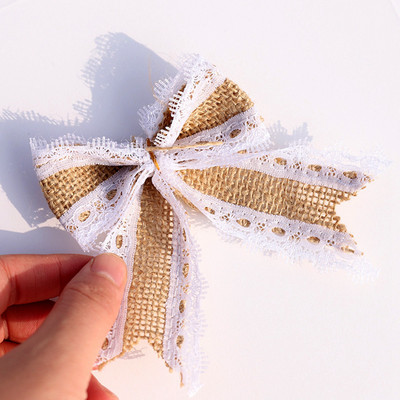 5/10 τμχ Συσκευασία δώρου Vintage κορδέλα από γιούτα Φιόγκοι για χειροτεχνίες DIY από φυσική γιούτα λινάτσα κορδέλα δαντέλα Χριστουγεννιάτικη διακόσμηση γάμου Σπίτι