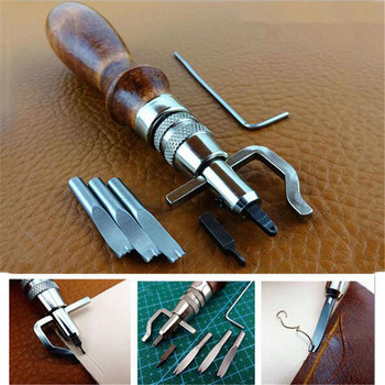 7 в 1 Pro Leather Craft Groover Crease Leather Stitching Tool Edge Press Kit Регулируеми шевове Leatherworking Шевни инструменти