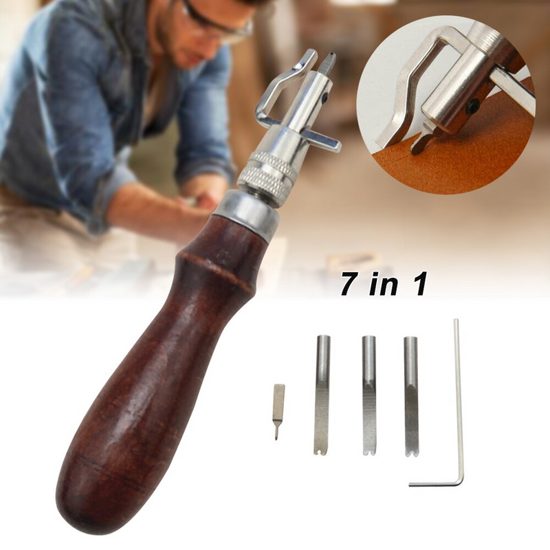 7 in 1 Pro Leather Craft Groover Crease Ādas sašūšanas rīks malas presēšanas komplekts Regulējams šuvums Ādas apstrādes šūšanas instrumenti