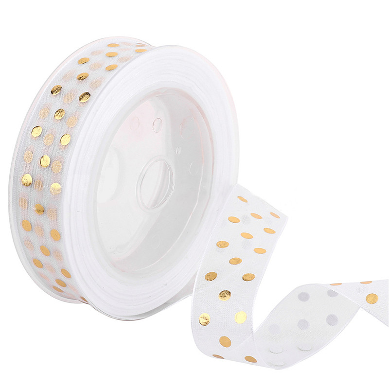 5 m/partija 25 mm Augstas kvalitātes bronzas punktiņu organzas lentes kāzu ballītēm Ziemassvētku rotājumi, pušķi, dāvanas, bantītes, DIY lente