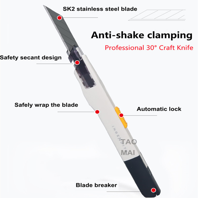 Precision Utility Knife 30 Degree 9mm Blade Paper Cutter Δέρμα κοπής Χαρακτική χαρτοκιβώτιο Craft Knife Metal Knife Χαρτικά