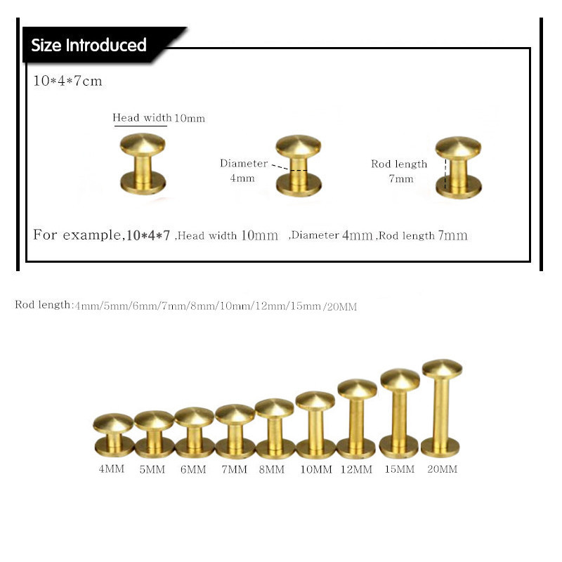 20Gb plakne/loka misiņa skrūvējamas kniedes DIY bagāžas ādas aksesuāri skrūvējama siksna nagu skrūve sprādze Albuma iesiešanas grāmatu tapas