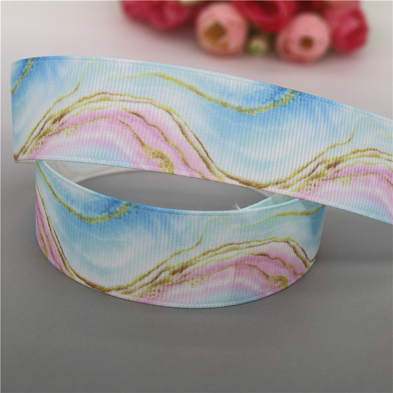 DHK 7/8'' 5 jardi ar marmoru apdrukāta grosgrain lente Aksesuāri Materiāls Galvassegas Dekorācijas DIY Šūšanas amatniecība B2206
