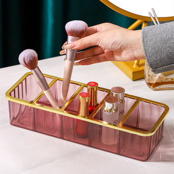 Акрилна козметична кутия 5 решетки Наслоена кутия за съхранение на грим Органайзер Рафт Контейнер Настолен плот Червило Парфюм Превъзходно качество