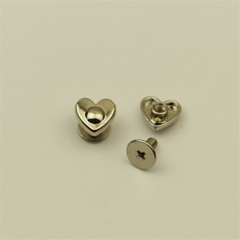 XUNZHE 20Gb 8mm metāla sirds formas spainis nagu kniedes DIY roku darbs ādas somas dekorēšana apakšējā sprādze pēdas tapas ādas skrūve