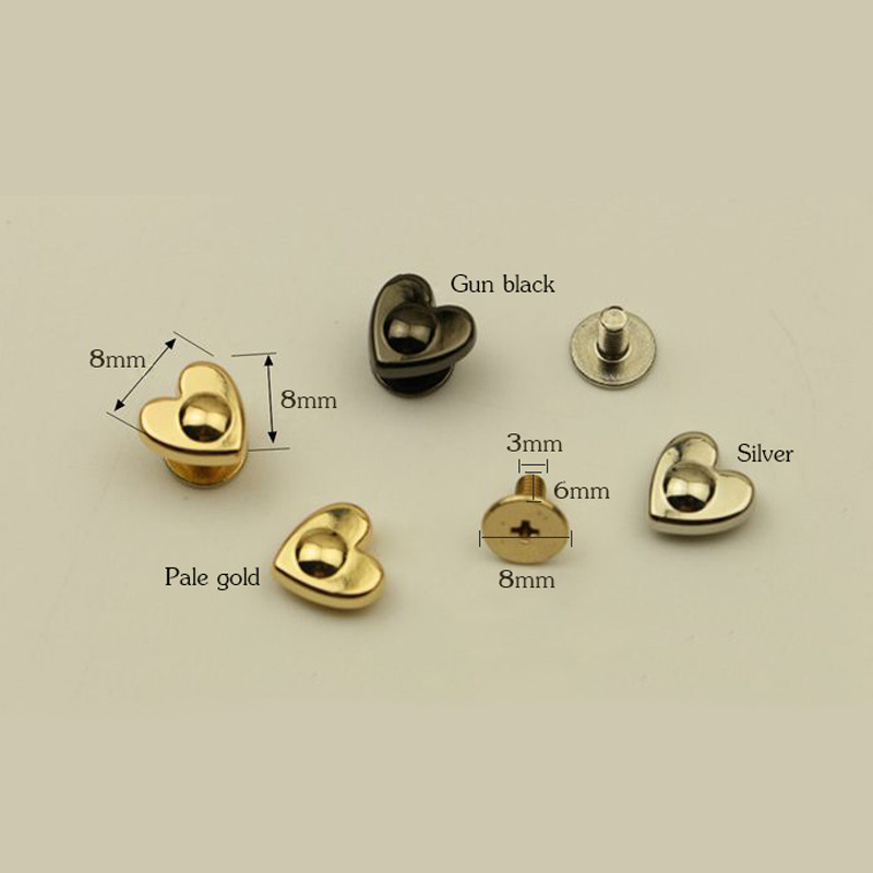 XUNZHE 20Gb 8mm metāla sirds formas spainis nagu kniedes DIY roku darbs ādas somas dekorēšana apakšējā sprādze pēdas tapas ādas skrūve