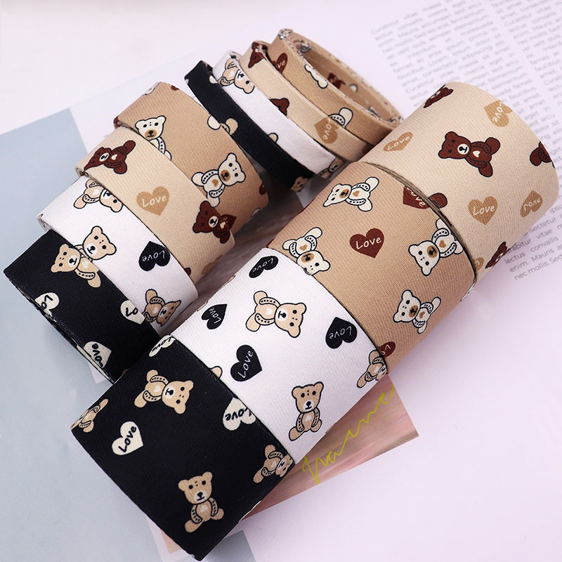 2 metru karikatūras lācis, apdrukāta Grosgrain lente, DIY šūšanas aksesuārs matu bantīte dāvanu iesaiņošana ar rokām izgatavots iepakojuma dekorācijas materiāls