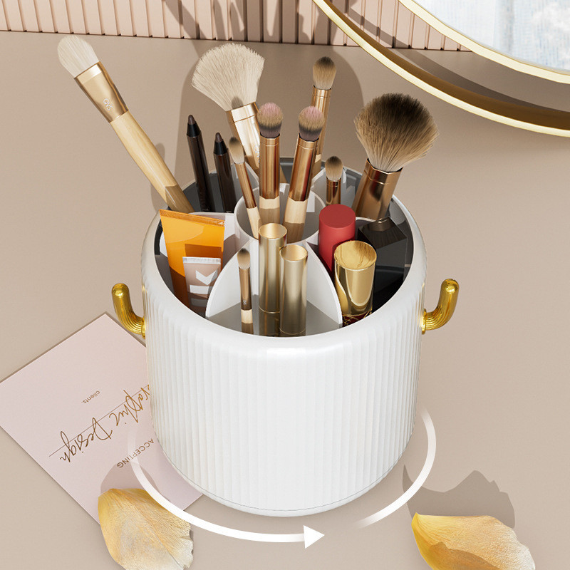 Ins rotējošs aplauzuma otu glāžu turētājs uzglabāšanas kastes organizators, daudzfunkcionāls darbvirsmas uzacu zīmuļa grima otiņas turētājs