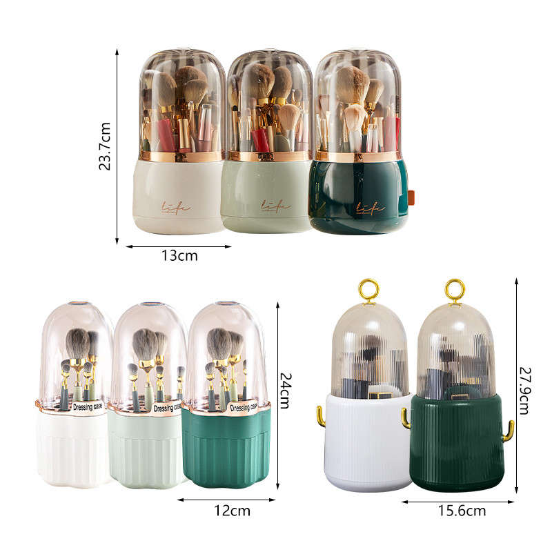 Ins rotējošs aplauzuma otu glāžu turētājs uzglabāšanas kastes organizators, daudzfunkcionāls darbvirsmas uzacu zīmuļa grima otiņas turētājs