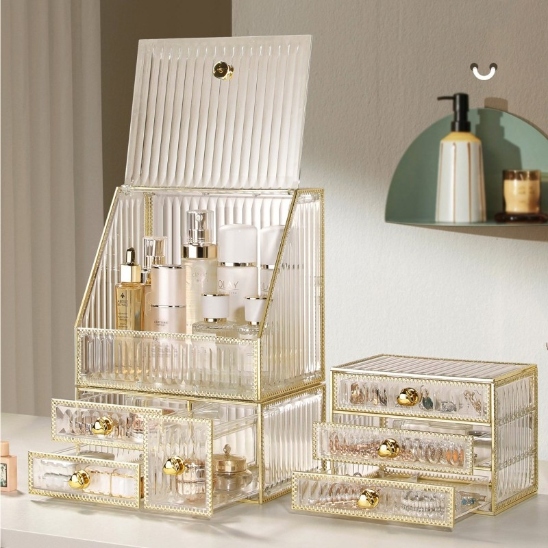 Ακρυλικό κιβώτιο οργάνωσης μακιγιάζ Κρυσταλλική θήκη αποθήκευσης καλλυντικών αδιάβροχη βούρτσα κραγιόν, ανθεκτική στη σκόνη, κοσμήματα Οργάνωση περιποίησης δέρματος