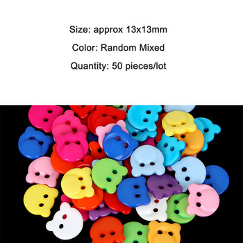 Детски шевни копчета Пластмасови дрехи 10 мм 50 бр. 2 дупки Форма на цвете Произволни смесени цветове Аксесоари за дрехи Скрапбукинг Ръчно изработени