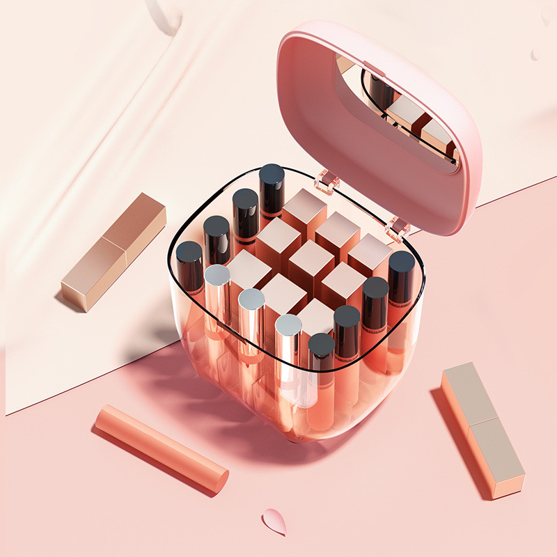 Aplauzuma organizatori Luksusa lūpu krāsu uzglabāšanas kaste, putekļu necaurlaidīga liela ietilpība galddatora kosmētikas tualetes galdiņš, daudzfunkcionāls sarkans plaukts