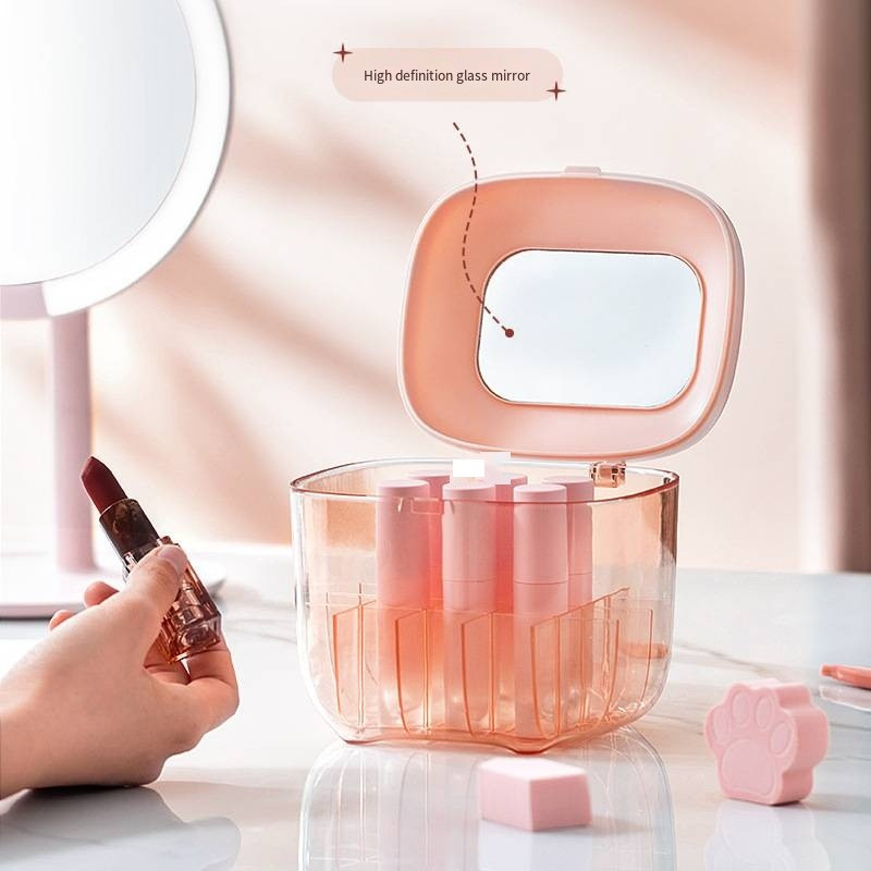 Aplauzuma organizatori Luksusa lūpu krāsu uzglabāšanas kaste, putekļu necaurlaidīga liela ietilpība galddatora kosmētikas tualetes galdiņš, daudzfunkcionāls sarkans plaukts