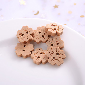 Hot 20/50Pcs Φυσικά ξύλινα κουμπιά ραπτικής 2 τρύπες Χαριτωμένα μονόχρωμα κουμπιά σε σχήμα λουλουδιών Αξεσουάρ ρούχων DIY