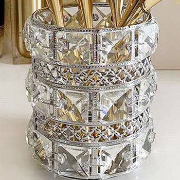 Кутия за съхранение на козметични четки Всекидневна Спалня Бюро Светлина Луксозни орнаменти Четка за грим Молив за вежди Кристално стъкло Поставка за писалка