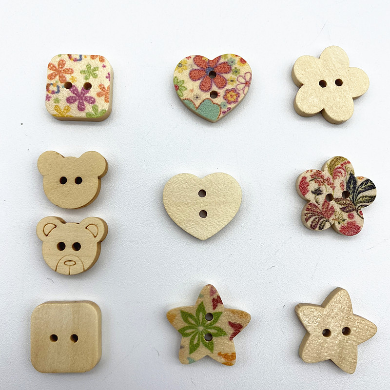 30 gab. Koka piecstaru zvaigžņu mīlestības poga DIY, rokām darināts albums kāzu dekorēšanai, šūšanas piederumi