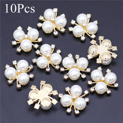 10 gab. Ziedu Pērļu Rhinestone pogas Amatniecībai Plakana mugura Dārgakmeņi Dekoratīvie pogas Sakausējums Diamante Crystal Bow Juvelierizstrādājumu aksesuāri