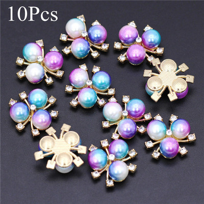 10 gab. Ziedu Pērļu Rhinestone pogas Amatniecībai Plakana mugura Dārgakmeņi Dekoratīvie pogas Sakausējums Diamante Crystal Bow Juvelierizstrādājumu aksesuāri