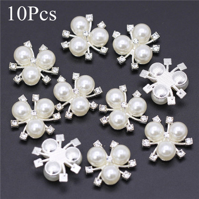 10 gab. Ziedu Pērļu Rhinestone pogas Amatniecībai Plakana mugura Dārgakmeņi Dekoratīvie pogas Sakausējums Diamante Crystal Bow Juvelierizstrādājumu aksesuāri