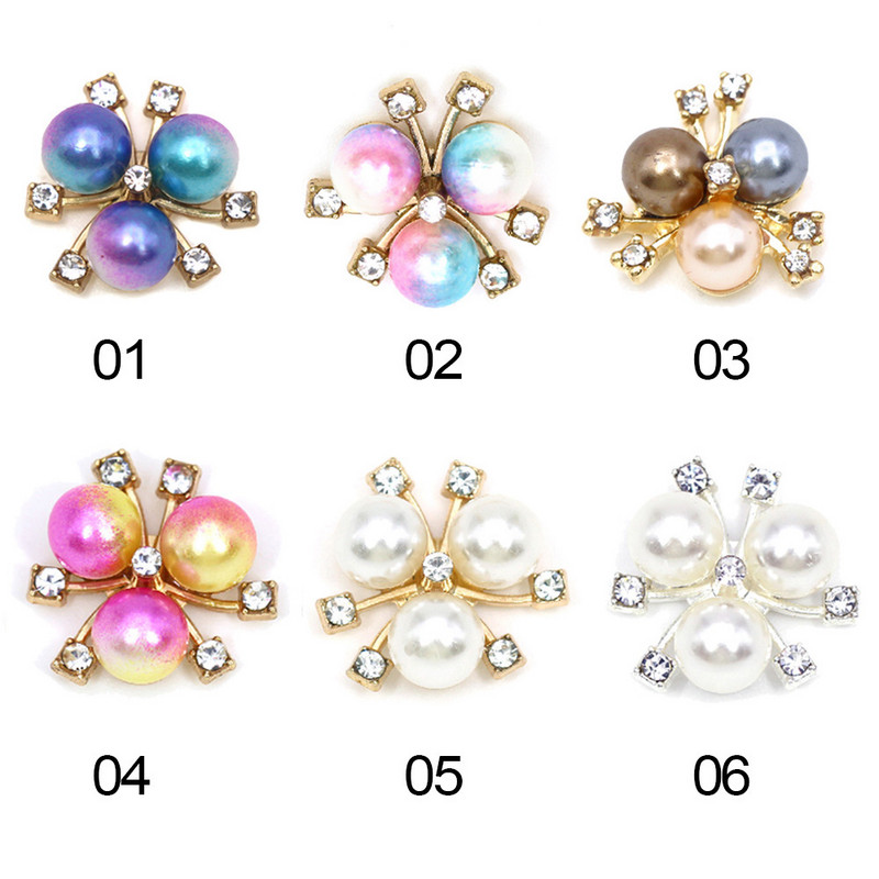 10 gab. Ziedu Pērļu Rhinestone pogas Amatniecībai Plakana mugura Dārgakmeņi Dekoratīvie pogas Sakausējums Diamante Crystal Bow Juvelierizstrādājumu aksesuāri