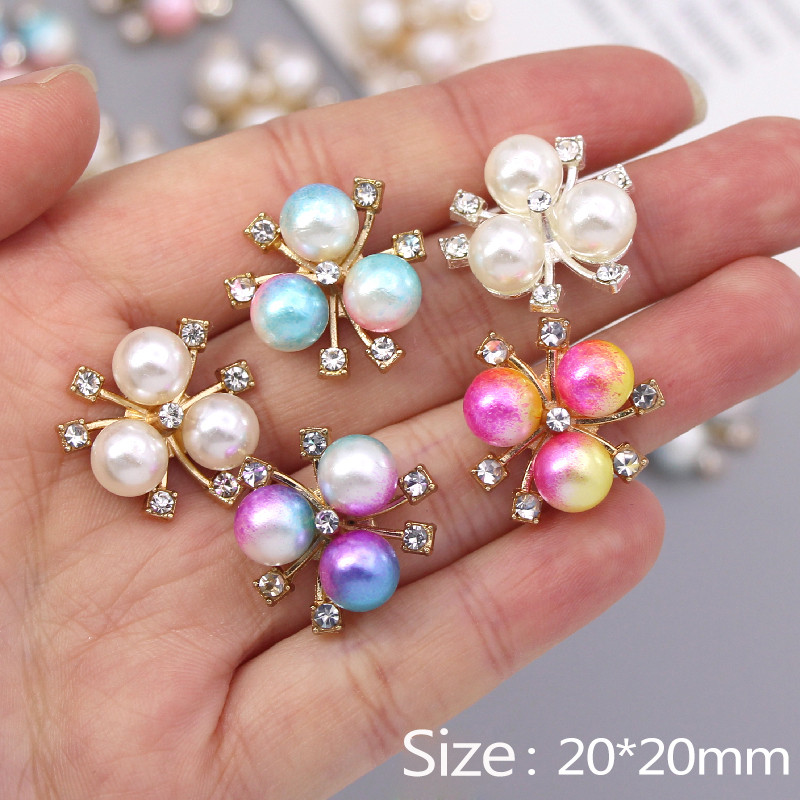 10 gab. Ziedu Pērļu Rhinestone pogas Amatniecībai Plakana mugura Dārgakmeņi Dekoratīvie pogas Sakausējums Diamante Crystal Bow Juvelierizstrādājumu aksesuāri