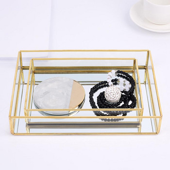 Скандинавска ретро тава за съхранение Златен правоъгълен стъклен органайзер за грим Тава Десертна чиния Грим Дисплей за бижута Декор за домашен кухненски бокс