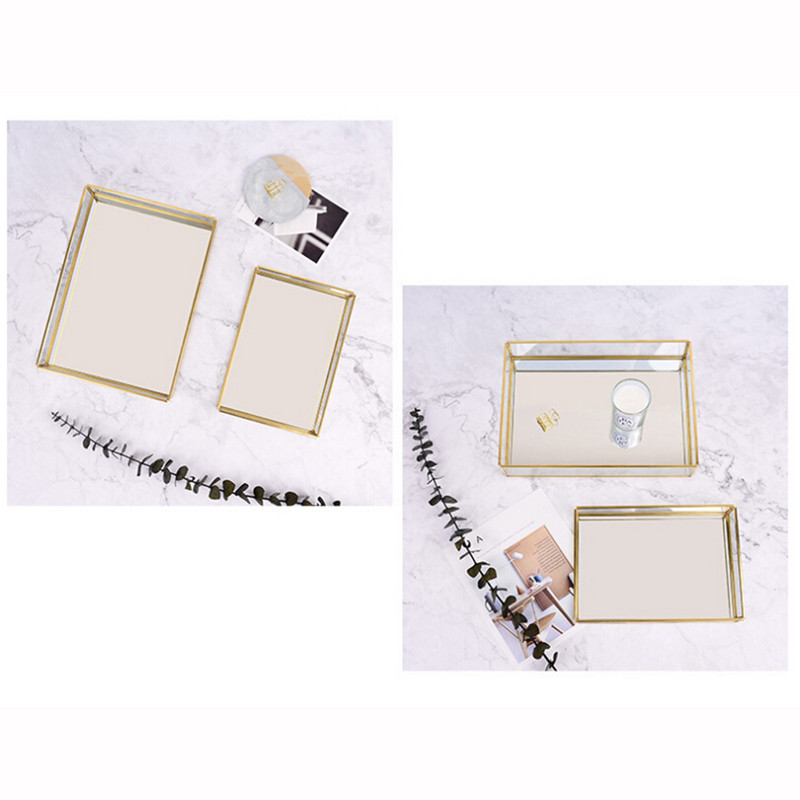 Nordic Retro uzglabāšanas paplāte zelta taisnstūra stikla aplauzums organizators paplāte deserta šķīvis grims rotaslietas displejs Mājas virtuves dekors