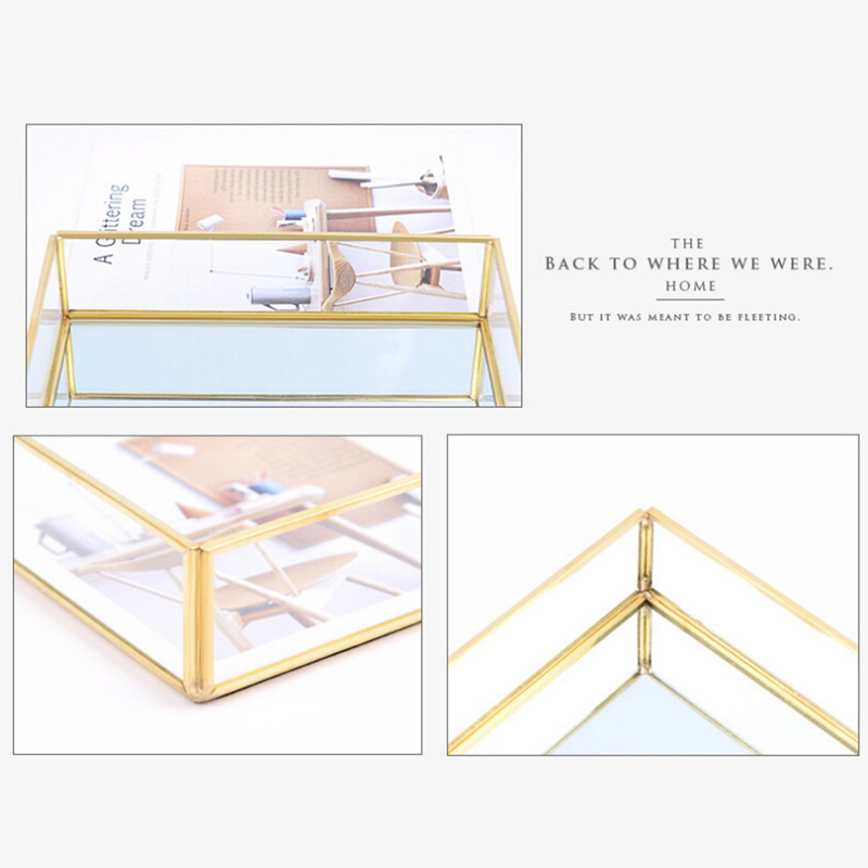 Nordic Retro uzglabāšanas paplāte zelta taisnstūra stikla aplauzums organizators paplāte deserta šķīvis grims rotaslietas displejs Mājas virtuves dekors