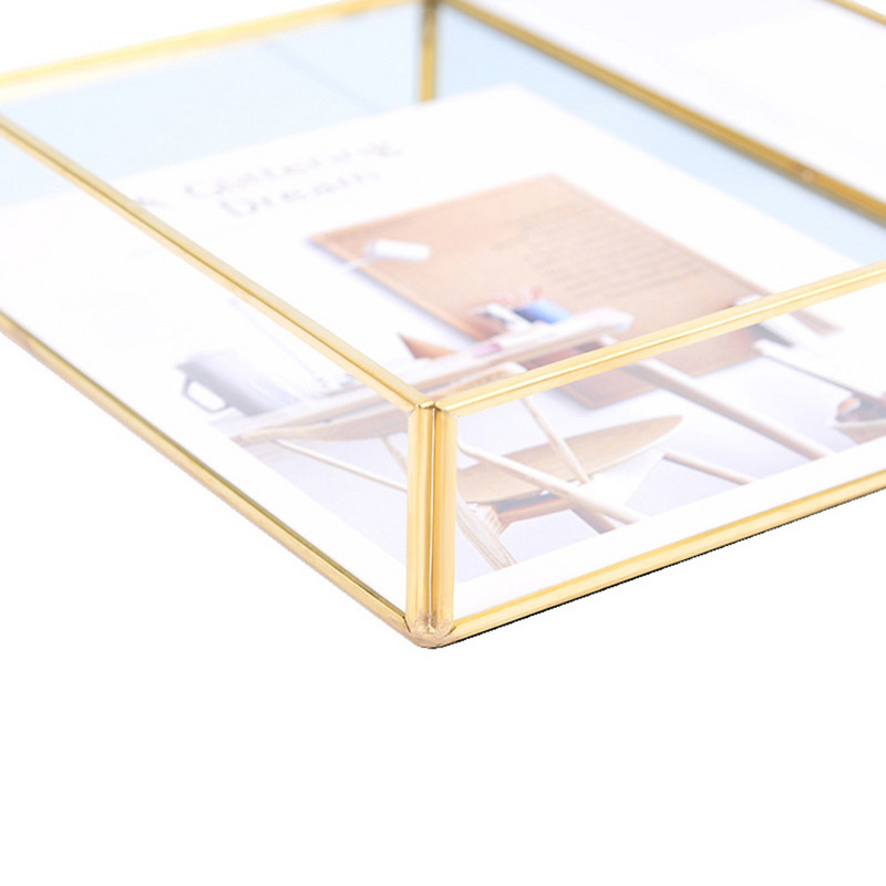 Nordic Retro uzglabāšanas paplāte zelta taisnstūra stikla aplauzums organizators paplāte deserta šķīvis grims rotaslietas displejs Mājas virtuves dekors