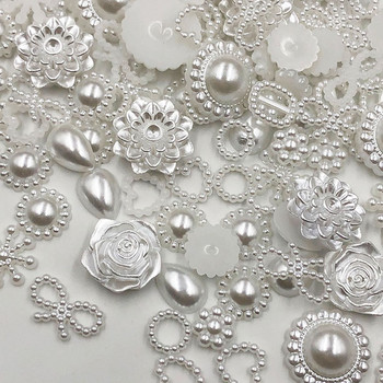100 τμχ λευκή ρητίνη ABS Μισόστρογγυλο λουλούδι Φιόγκος Alien Pearls For Art Flatback Non Hotfix Rhinestones Pearl Shoes Beads DIY Phone