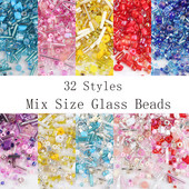 32 stila dažāda izmēra stikla krelles šarms čehu ar caurumu stikla sēklu pērlītes DIY rokassprādzes krelles rotaslietu izgatavošanas piederumi E0333