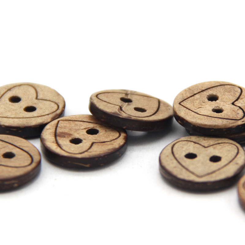 HENGC, 13 mm, brūna sirds, dabīgā koka kokosriekstu pogas bērniem, skrāpējumiem, bērnu rokdarbiem, dekoratīvo aksesuāru vairumtirdzniecība