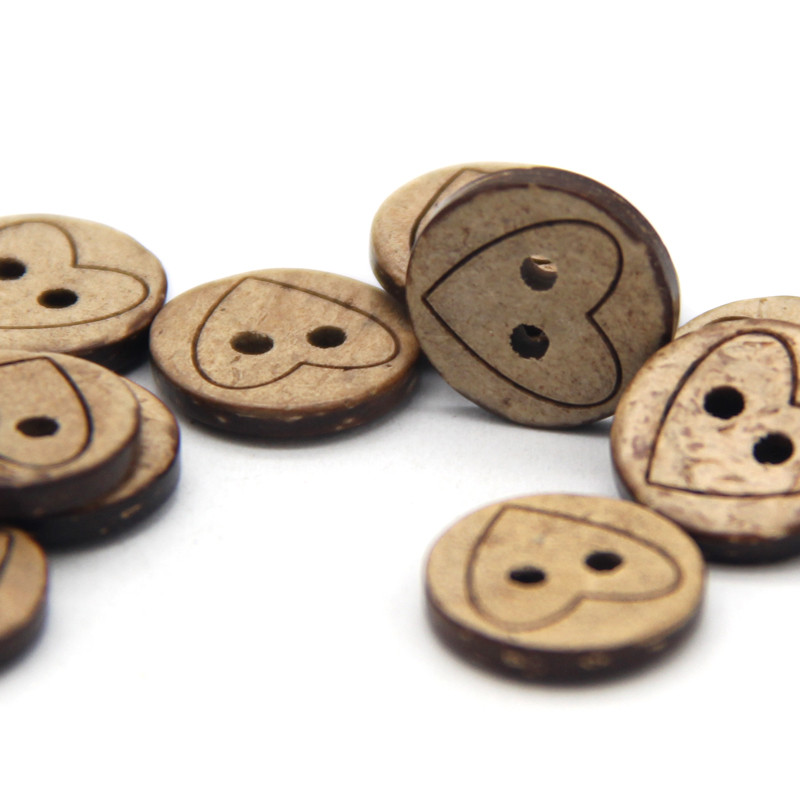 HENGC, 13 mm, brūna sirds, dabīgā koka kokosriekstu pogas bērniem, skrāpējumiem, bērnu rokdarbiem, dekoratīvo aksesuāru vairumtirdzniecība