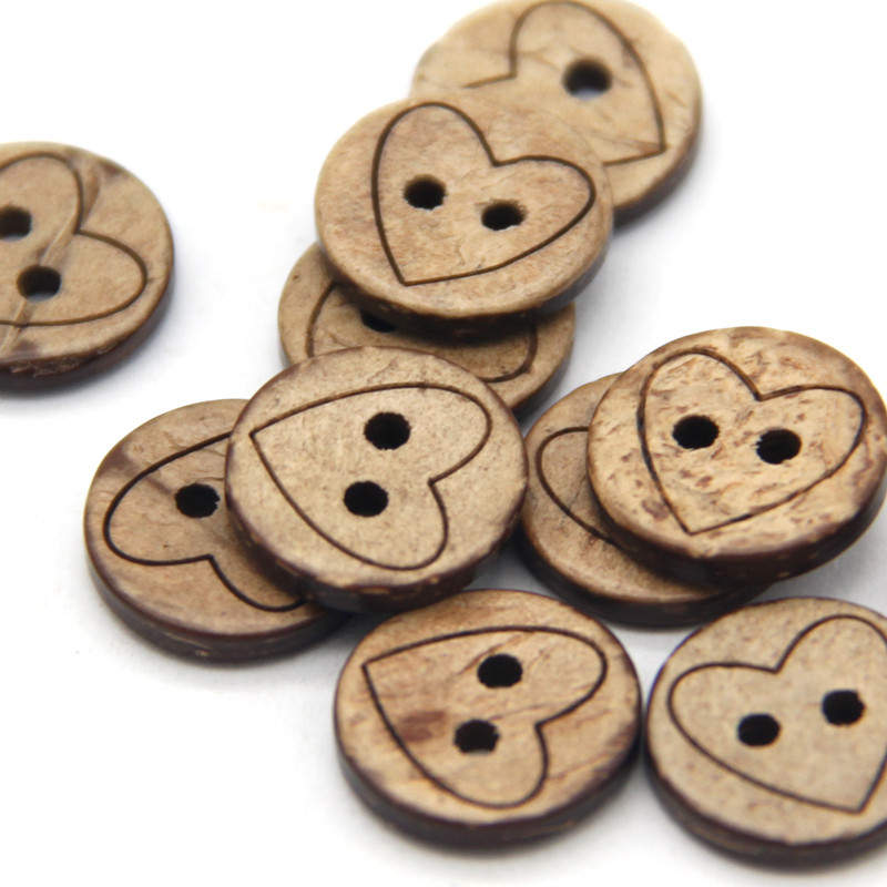 HENGC, 13 mm, brūna sirds, dabīgā koka kokosriekstu pogas bērniem, skrāpējumiem, bērnu rokdarbiem, dekoratīvo aksesuāru vairumtirdzniecība