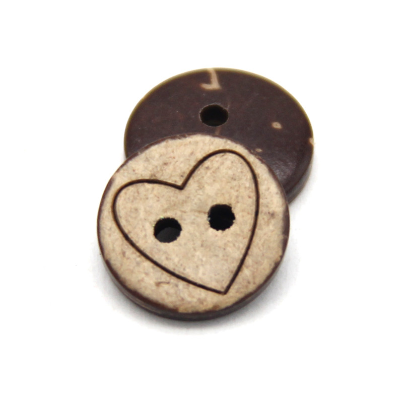 HENGC, 13 mm, brūna sirds, dabīgā koka kokosriekstu pogas bērniem, skrāpējumiem, bērnu rokdarbiem, dekoratīvo aksesuāru vairumtirdzniecība