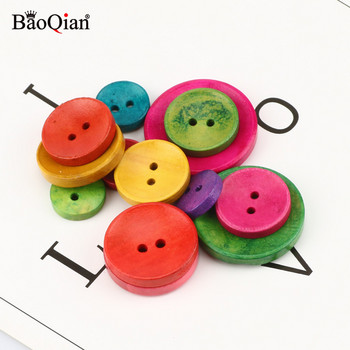 10-50 БР. Многоразмерни кръгли копчета Смесени дървени копчета с 2 дупки за занаяти, облекло, скрапбукинг, Направи си сам шевни аксесоари