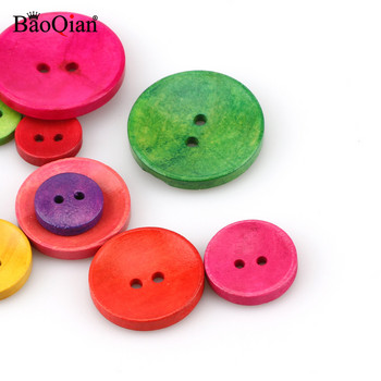 10-50 БР. Многоразмерни кръгли копчета Смесени дървени копчета с 2 дупки за занаяти, облекло, скрапбукинг, Направи си сам шевни аксесоари