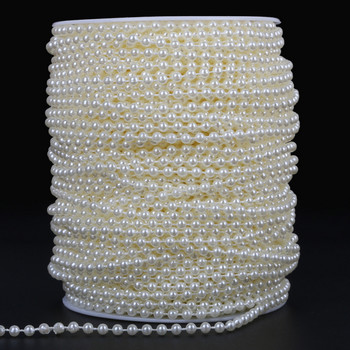 Hot sale 2m-10m Ivory Color 3mm-10mm Craft Square Imitation Pearl Beads Cotton Line Chain for DIY Wedding Party Decoration Party