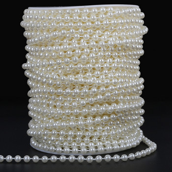 Hot sale 2m-10m Ivory Color 3mm-10mm Craft Square Imitation Pearl Beads Cotton Line Chain for DIY Wedding Party Decoration Party