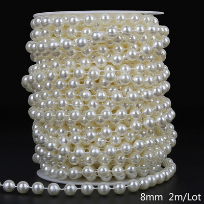 Karstā izpārdošana 2m-10m ziloņkaula krāsa 3mm-10mm amatniecības kvadrātveida pērļu imitācijas krelles kokvilnas līnijas ķēde DIY kāzu ballīšu dekorēšanai