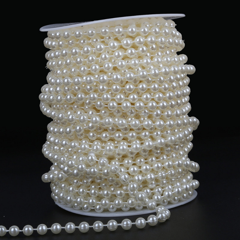 Karstā izpārdošana 2m-10m ziloņkaula krāsa 3mm-10mm amatniecības kvadrātveida pērļu imitācijas krelles kokvilnas līnijas ķēde DIY kāzu ballīšu dekorēšanai