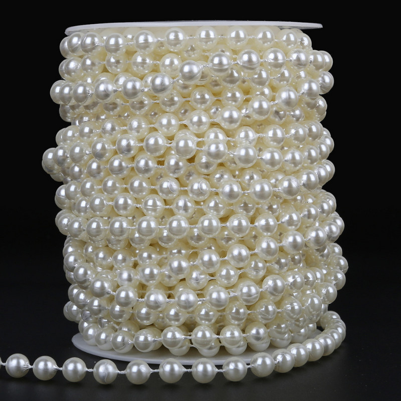 Karstā izpārdošana 2m-10m ziloņkaula krāsa 3mm-10mm amatniecības kvadrātveida pērļu imitācijas krelles kokvilnas līnijas ķēde DIY kāzu ballīšu dekorēšanai