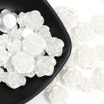 50 бр. 3D бели перлено-бяли копчета за шиене на камелия, розови цветя, смола, изкуство за нокти, кристали Направи си сам бижута, декор на обици, свободни мъниста